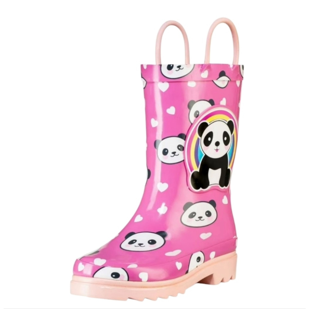 Puddle Play Waterproof Pink Panda Rubber Rain Boots Size 8 New
